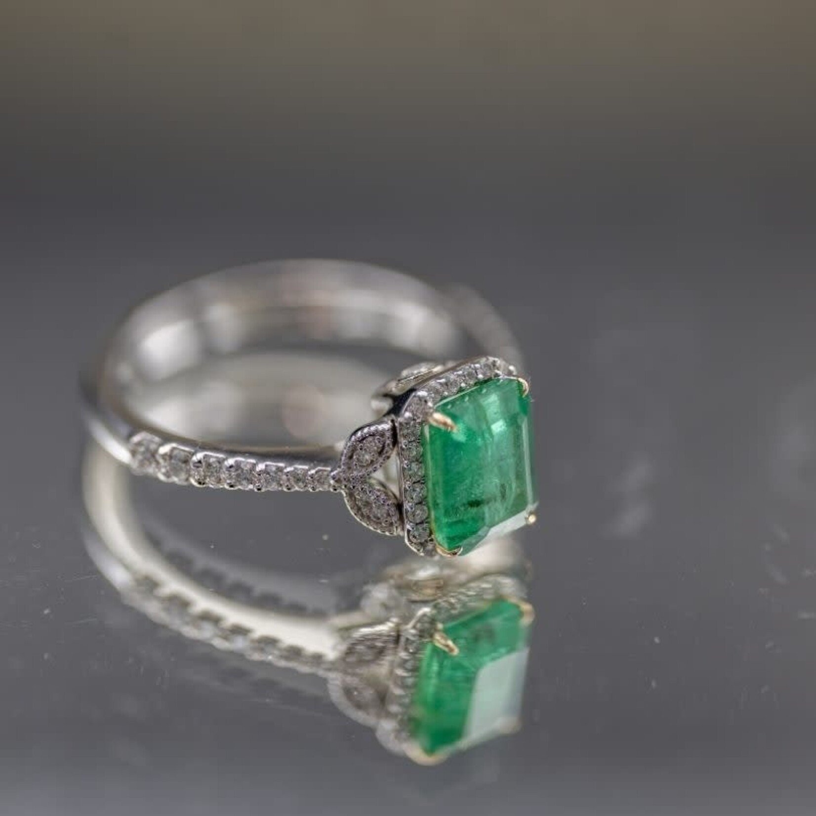 SJ Custom Jewelers 14k White Gold  8x6mm Genuine Emerald & .46ctw Diamond Ring