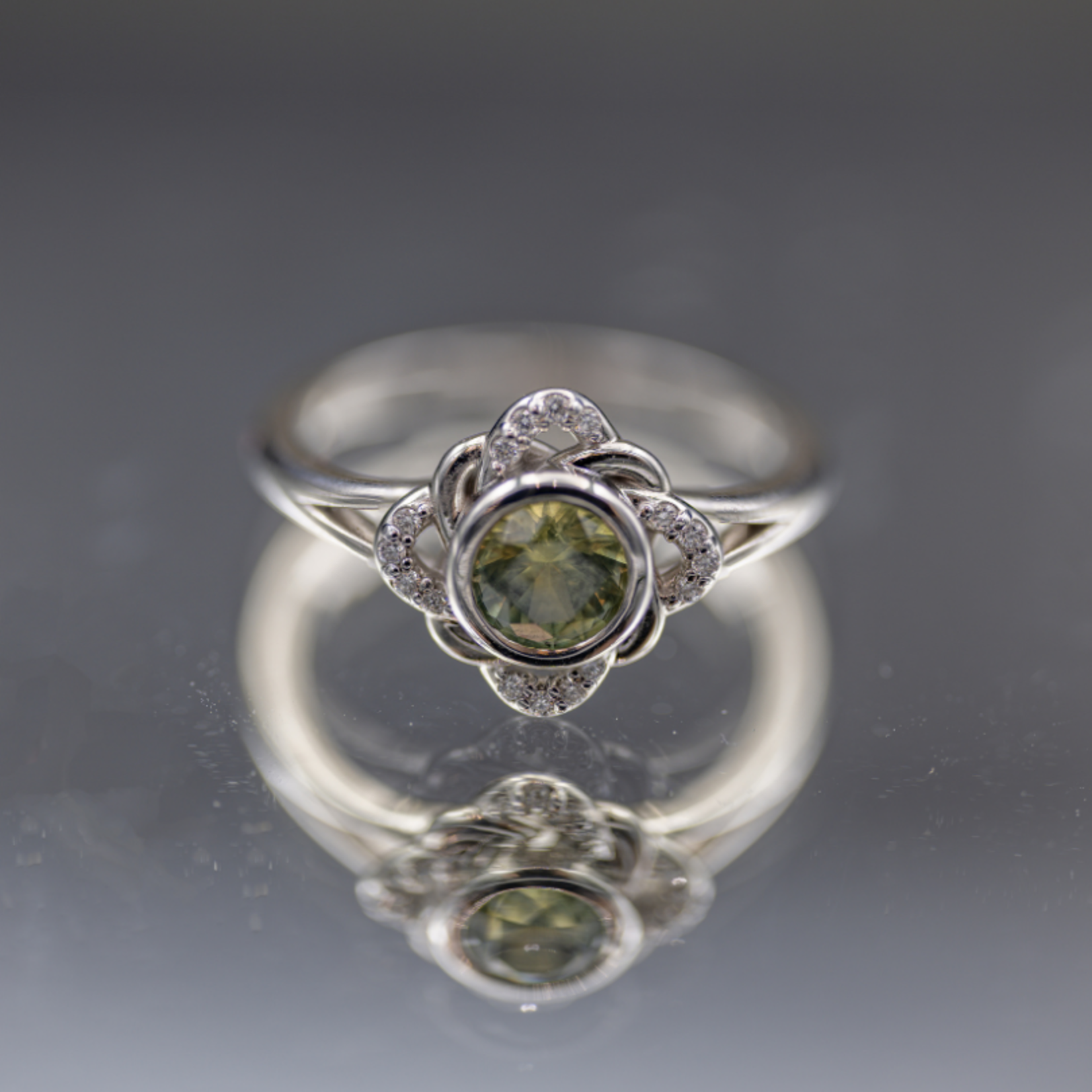 SJ Custom Jewelers 10k White Gold Ring  .70ct Montana Sapphire  .08Ctw Pave Diamonds