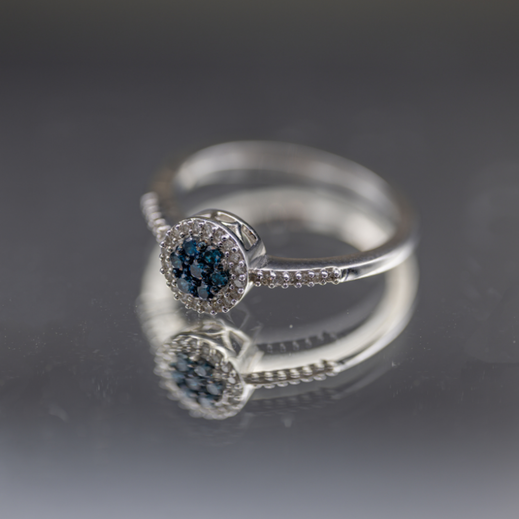 10k White Gold  .23ctw  Blue & White Diamond Cluster Ring