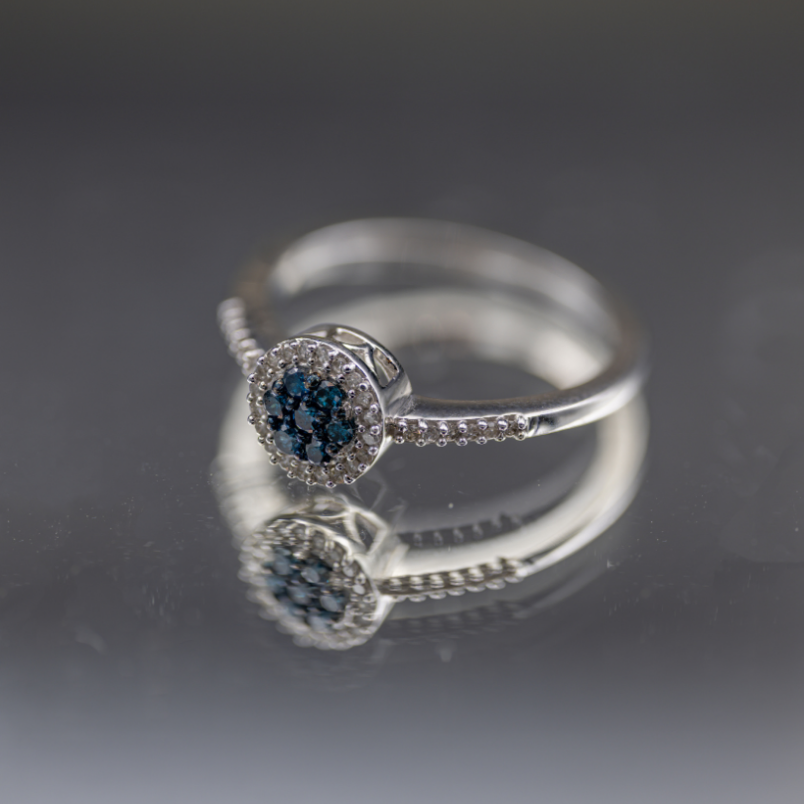 Seven Oaks 10k White Gold  .23ctw  Blue & White Diamond Cluster Ring