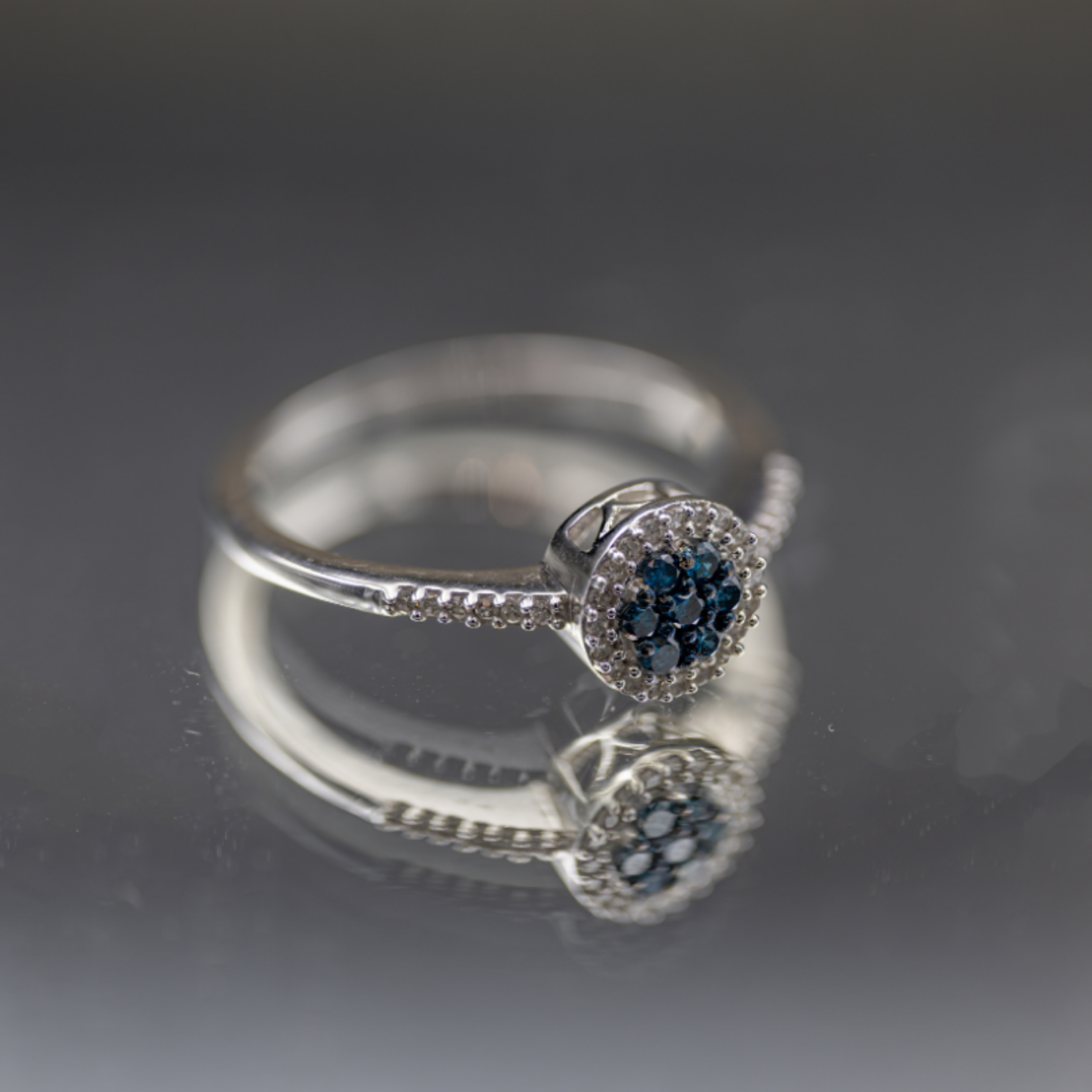 Seven Oaks 10k White Gold  .23ctw  Blue & White Diamond Cluster Ring