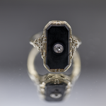 SJ Custom Jewelers 14k White Gold Antique Black Onyx & Diamond Ring