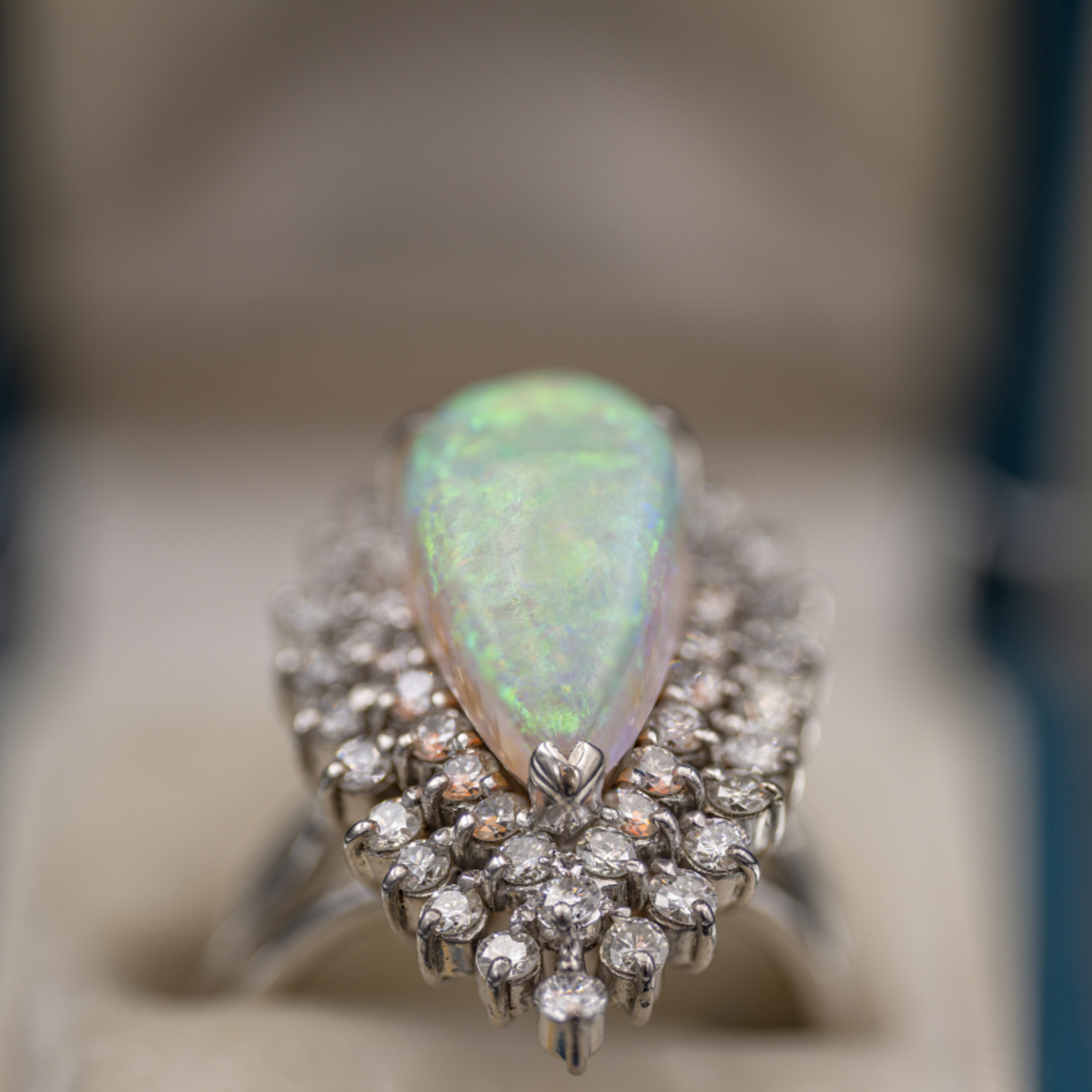 18k White Gold 7ct Australian Opal & 1.75cttw Diamond Ring