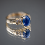 SJ Custom Jewelers 14k Yellow Gold Blue Cabochon Sapphire & Diamond Ring