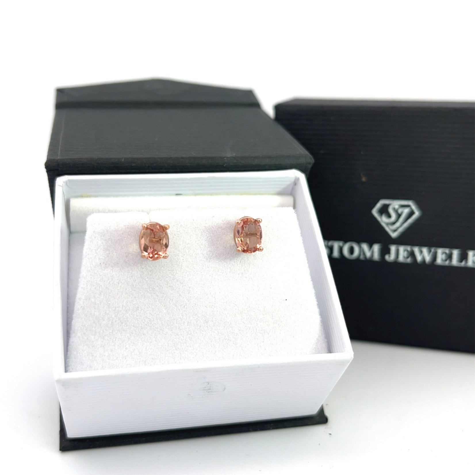 SJ Custom Jewelers 14k Rose Gold 7x5mm Oval Genuine Oregon Sunstone Peach Stud Earrings
