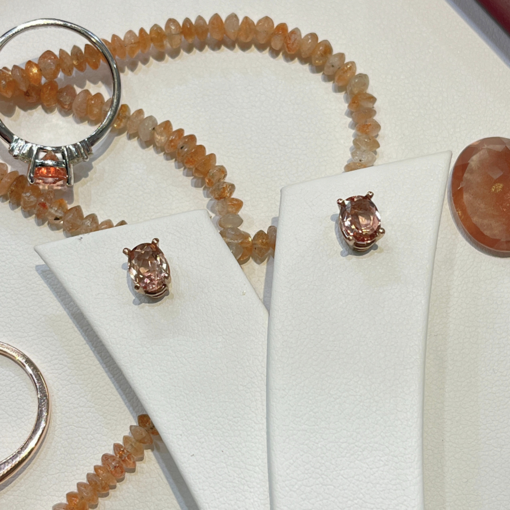 SJ Custom Jewelers 14k Rose Gold 7x5mm Oval Genuine Oregon Sunstone Peach Stud Earrings