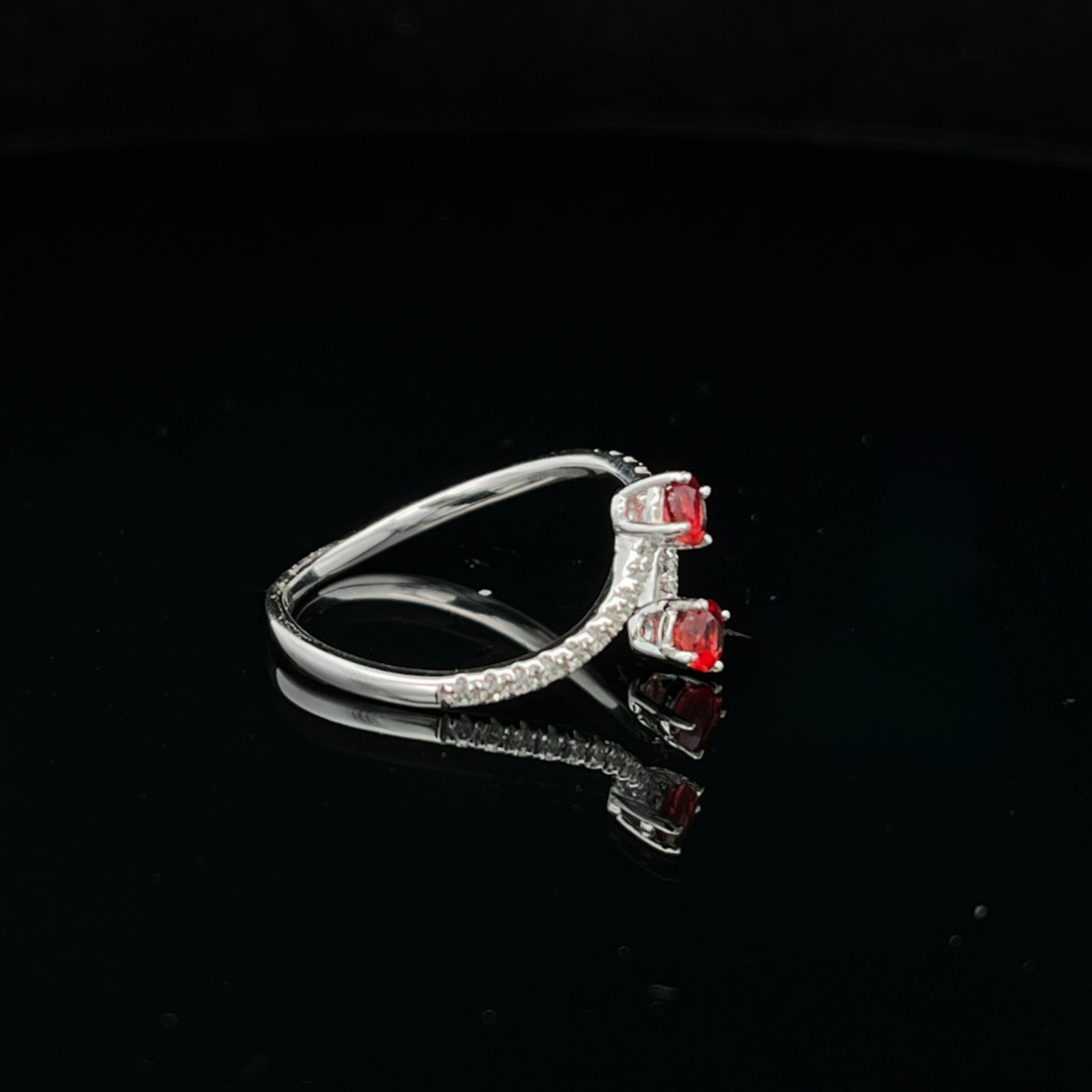 SJ Custom Jewelers 14k WG Double Red Sunstone w/ Accent Diamond Ring