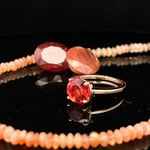 14k Rose Gold  Red Oregon Sunstone Solitaire Fashion ring