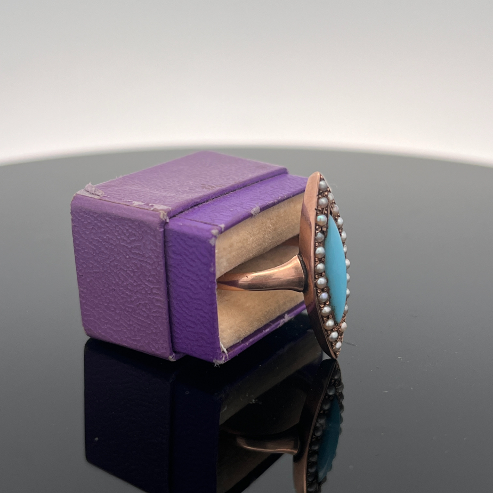 SJ Custom Jewelers 10k Rose Gold Marquis Turquoise & Seed Pearl Ring