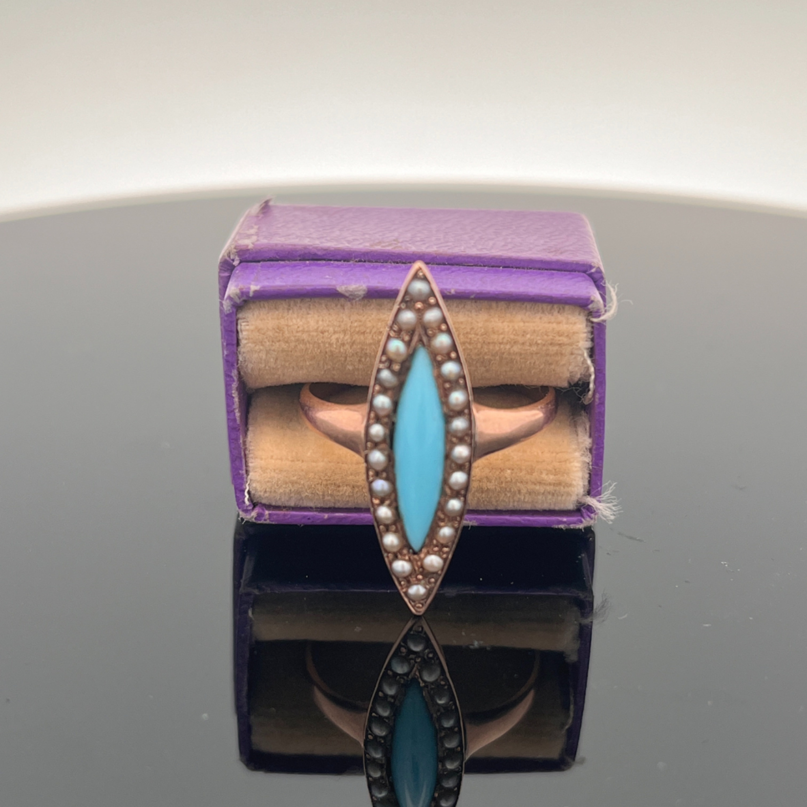 SJ Custom Jewelers 10k Rose Gold Marquis Turquoise & Seed Pearl Ring