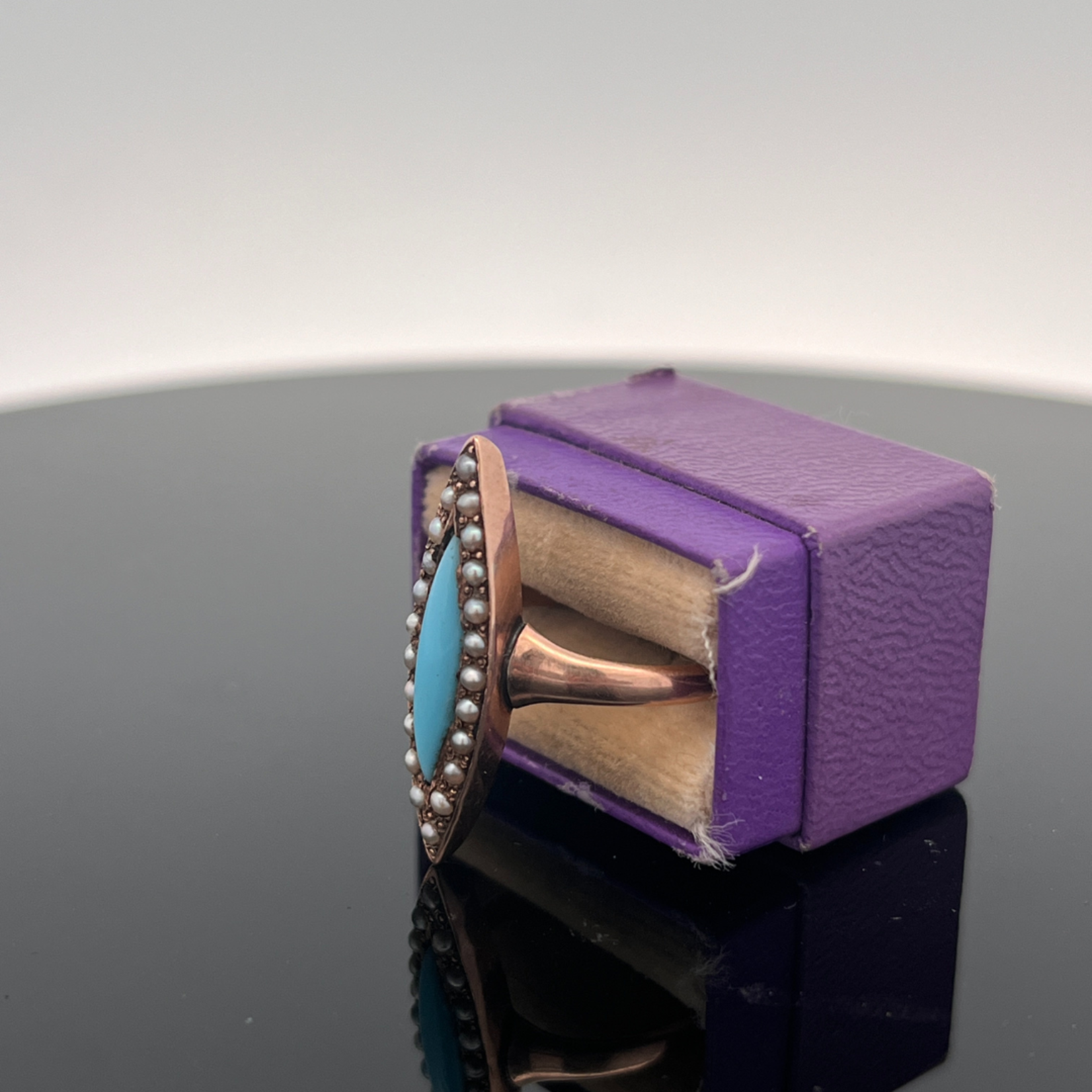 SJ Custom Jewelers 10k Rose Gold Marquis Turquoise & Seed Pearl Ring