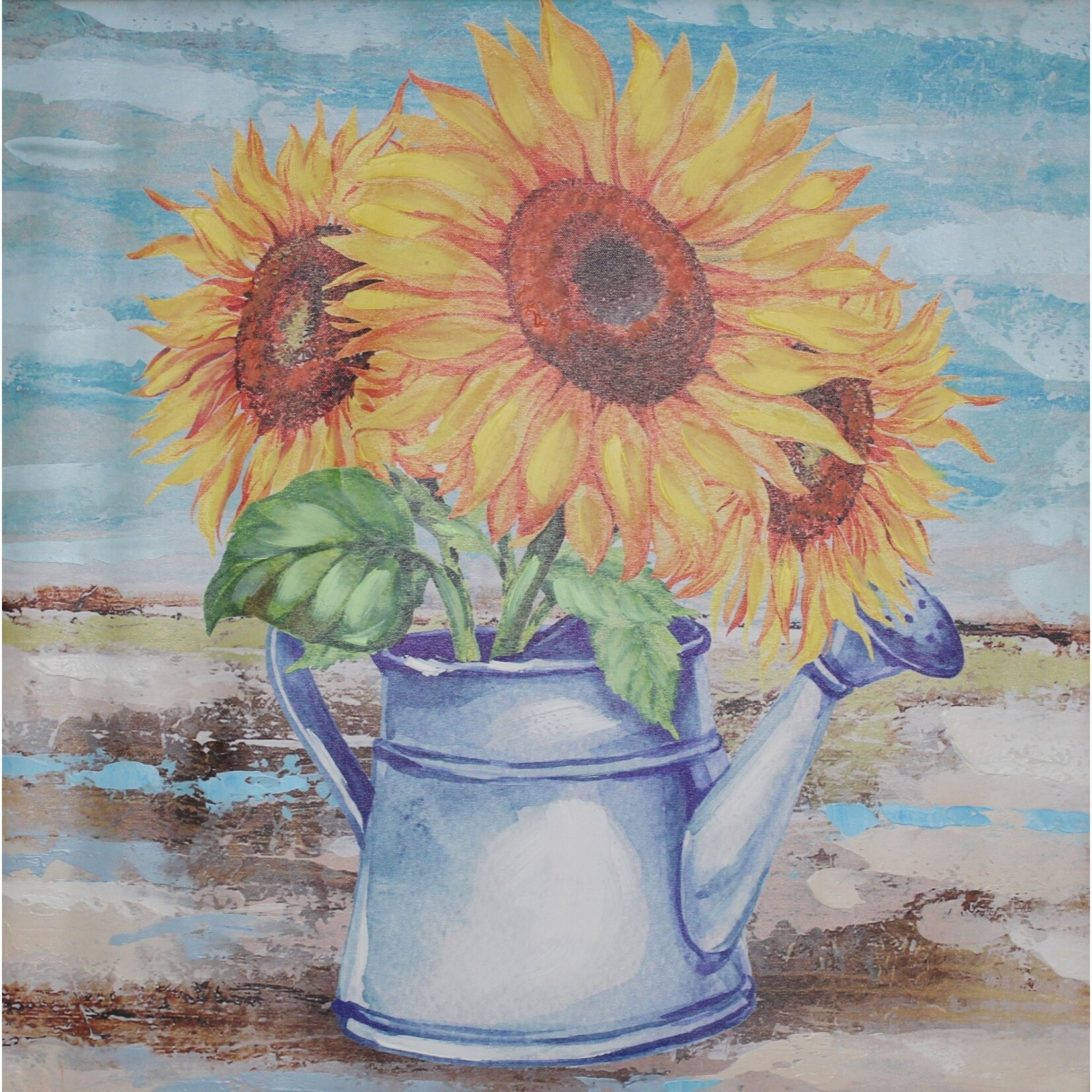 Printed Painting Sunflowers In The Watering Can