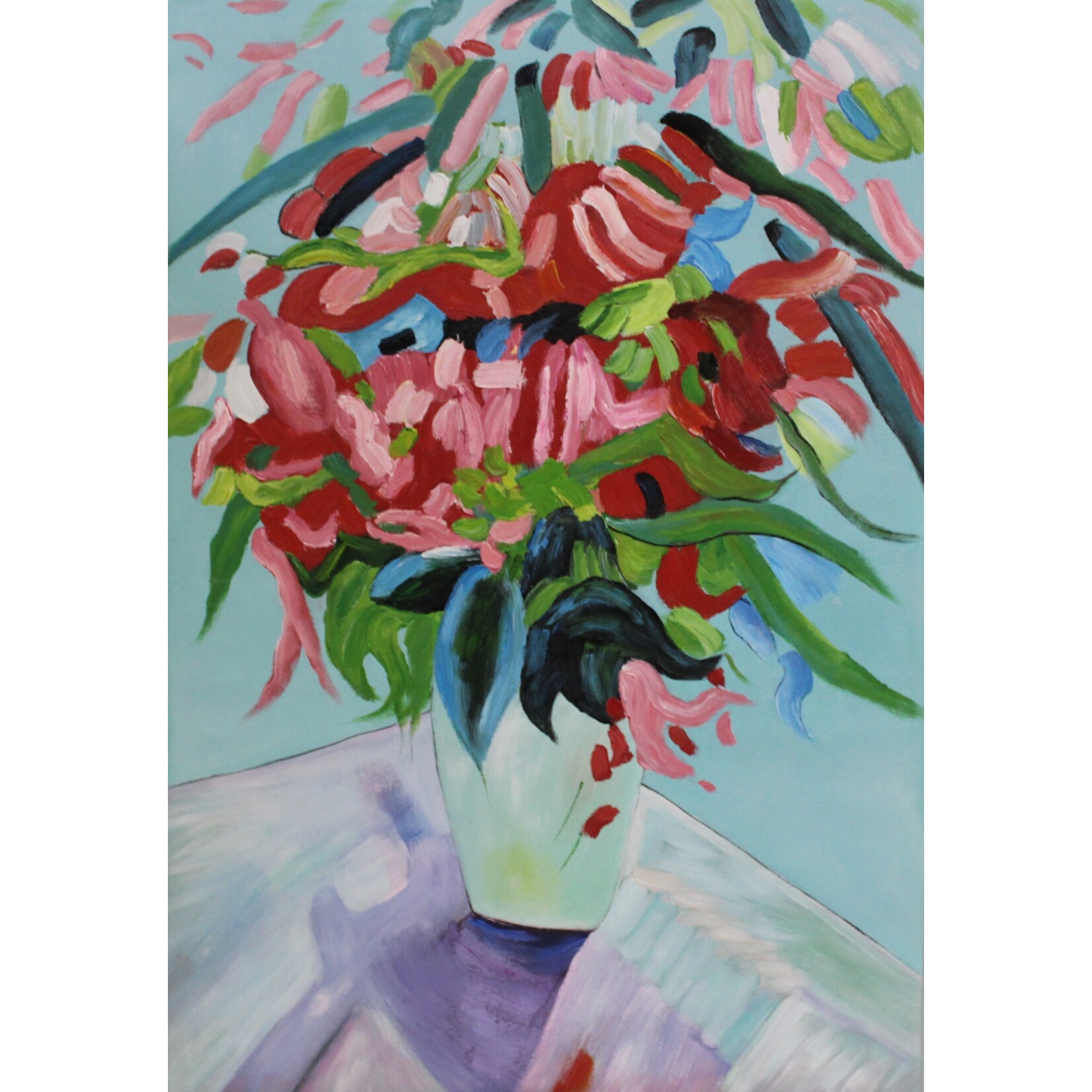 Oil Painting Vase Full Of Colorful Flowers I