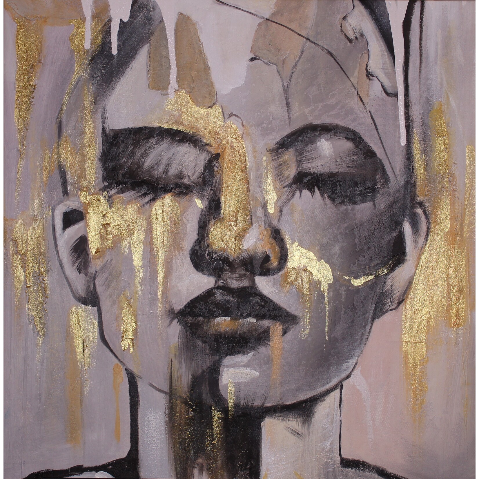 Oil Painting Woman With Gold Texture