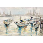 Oil Painting Boats On Wharf