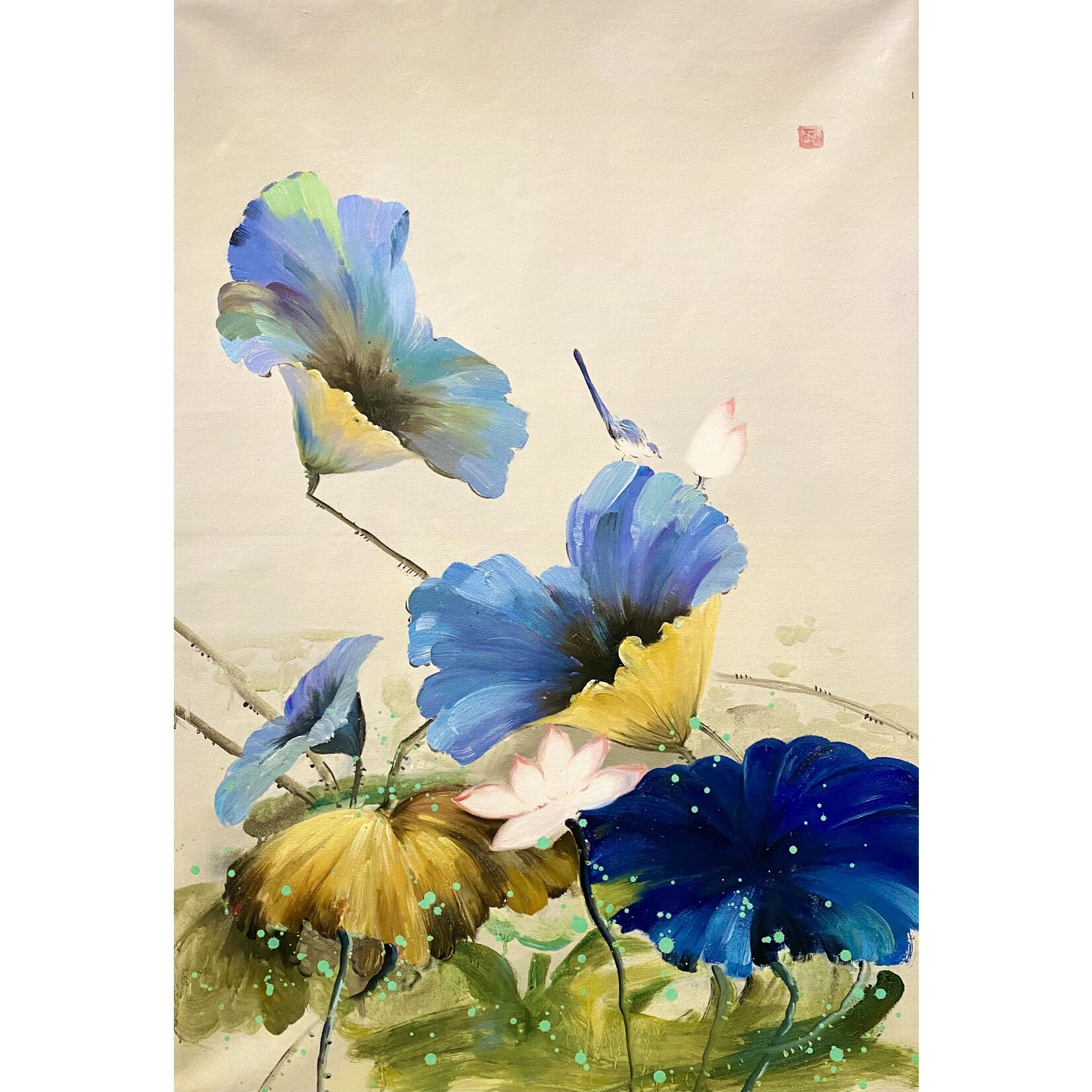 Oil Painting Blue Lotus Leaves