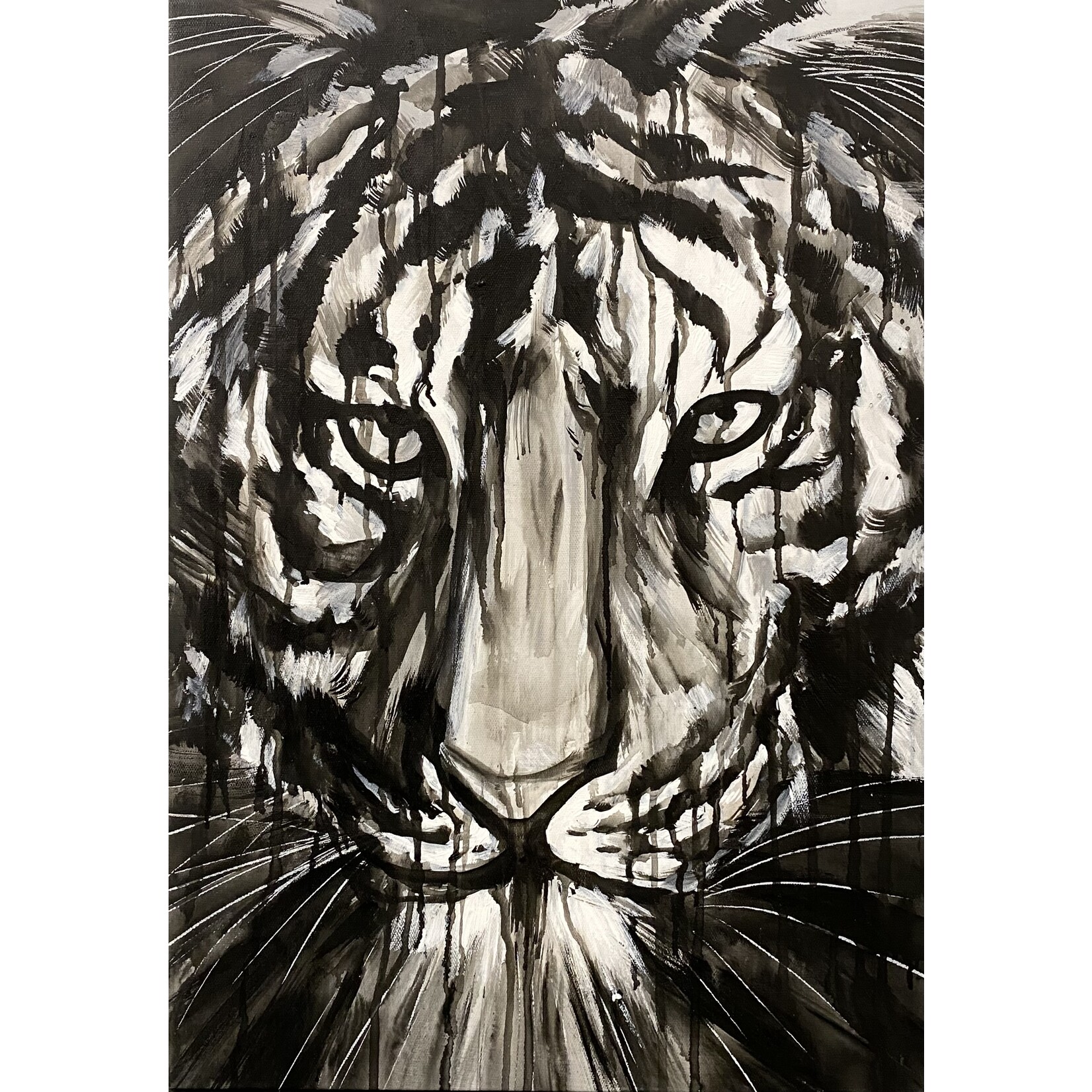 Oil Painting Black and White Tiger