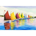 Oil Painting Colorful Sailboats On The Sea