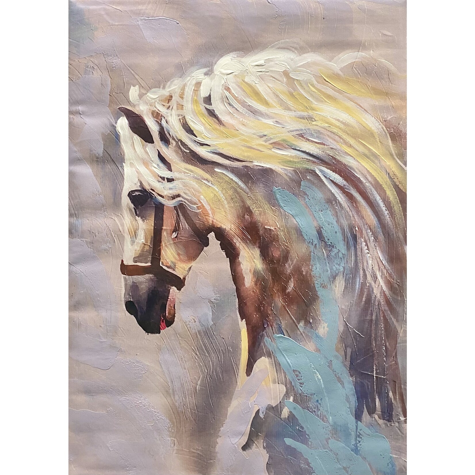 Printed Painting White Stallion Side Profile