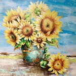 Printed Painting Sunflower In Watering Can