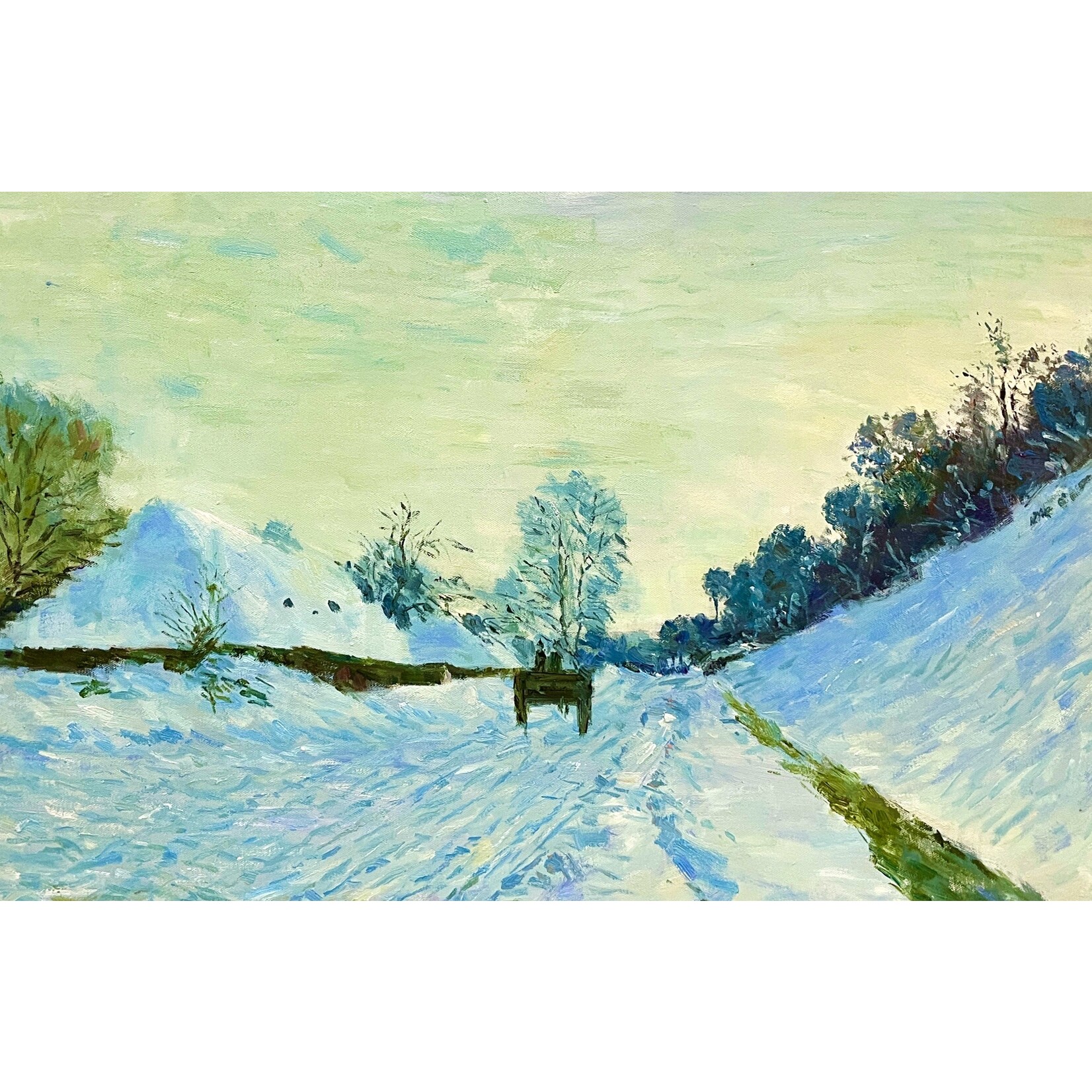 Oil Painting Cart On The Snow Covered Road