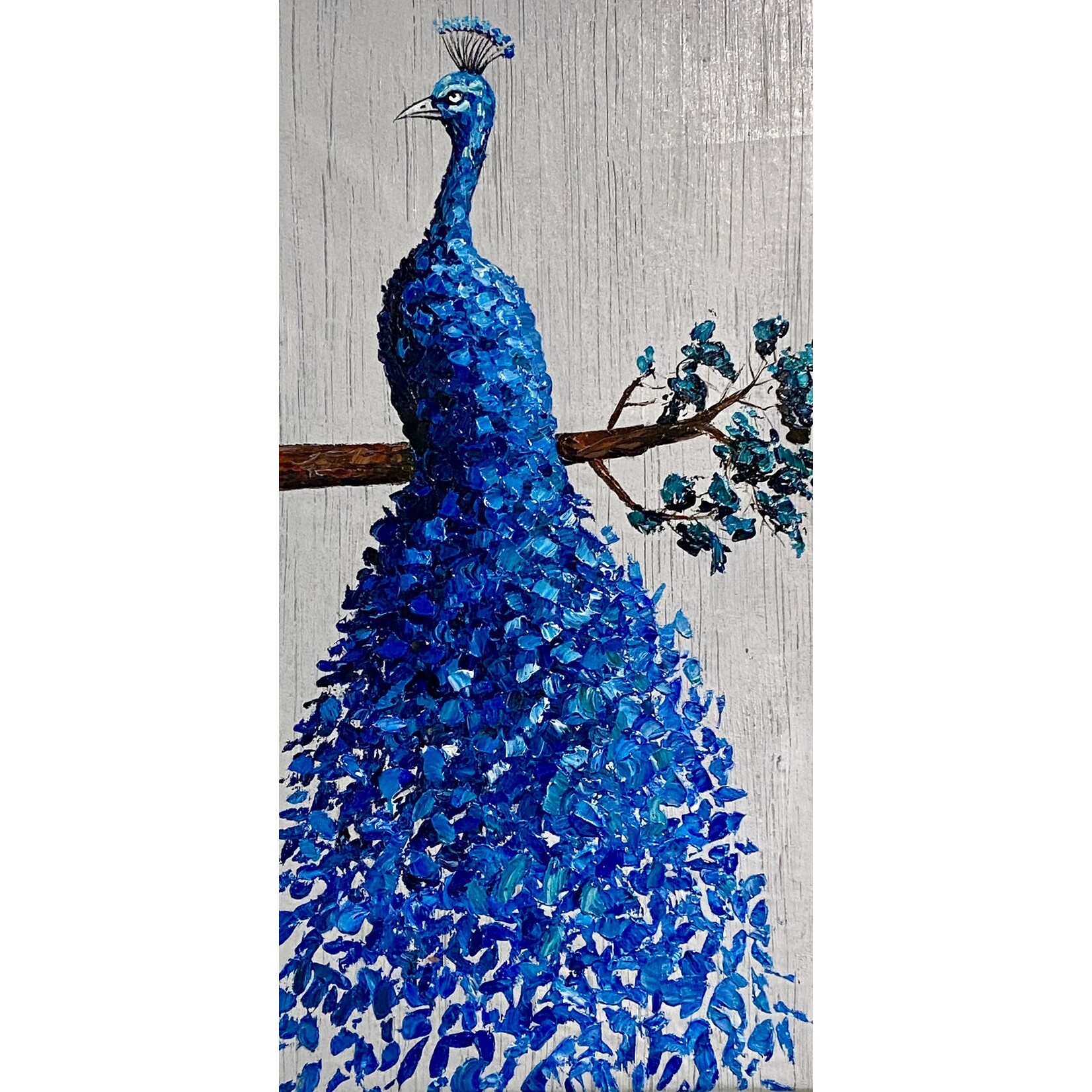Oil Painting Elegant Blue Peacock III