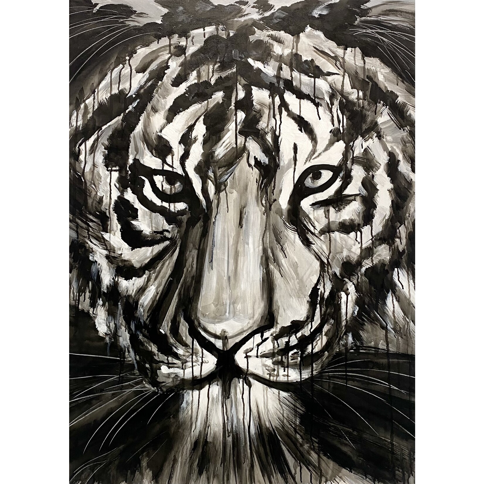Oil Painting Black and White Tiger