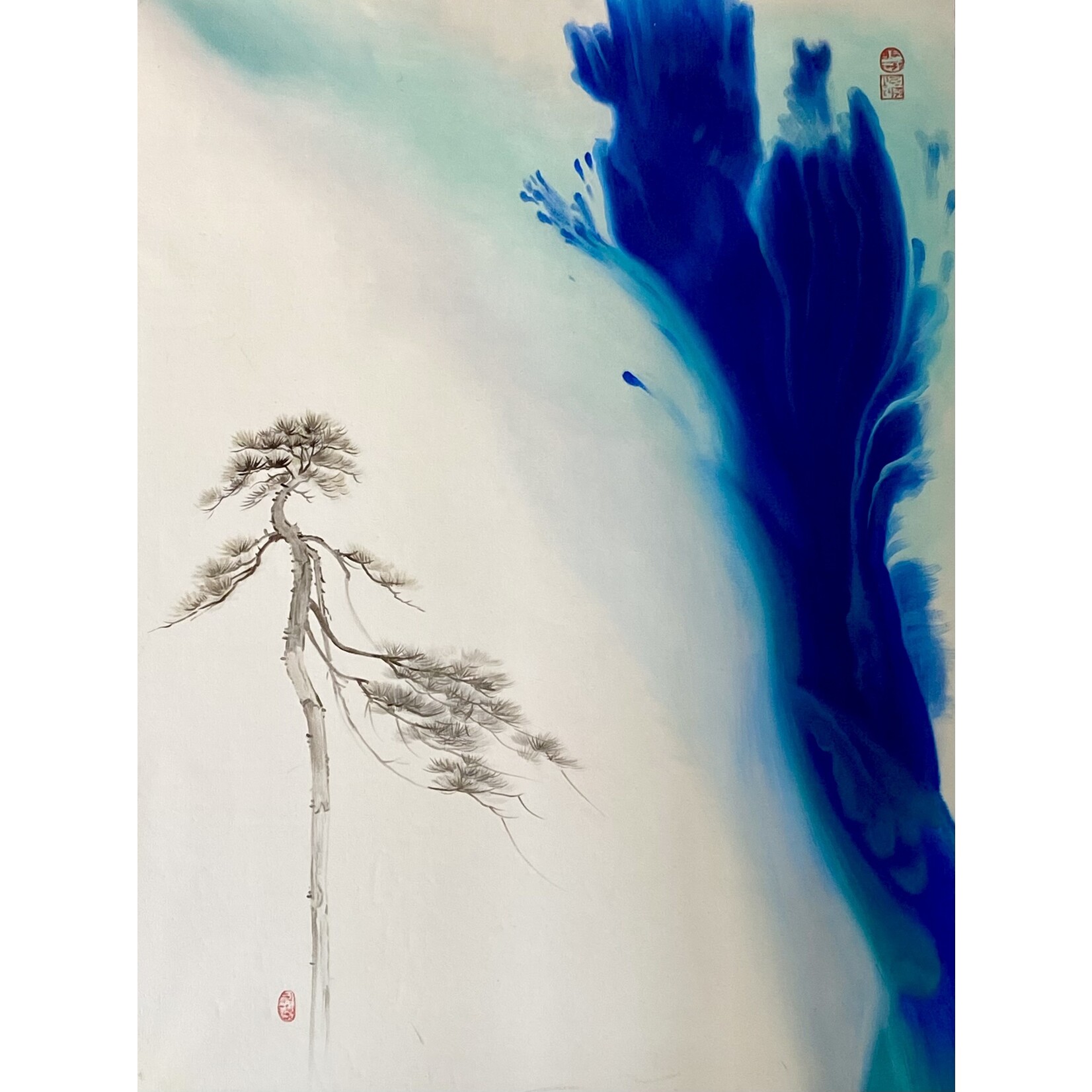 Oil Painting A Tree With Blue Jets