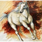 Oil Painting Running White Horse