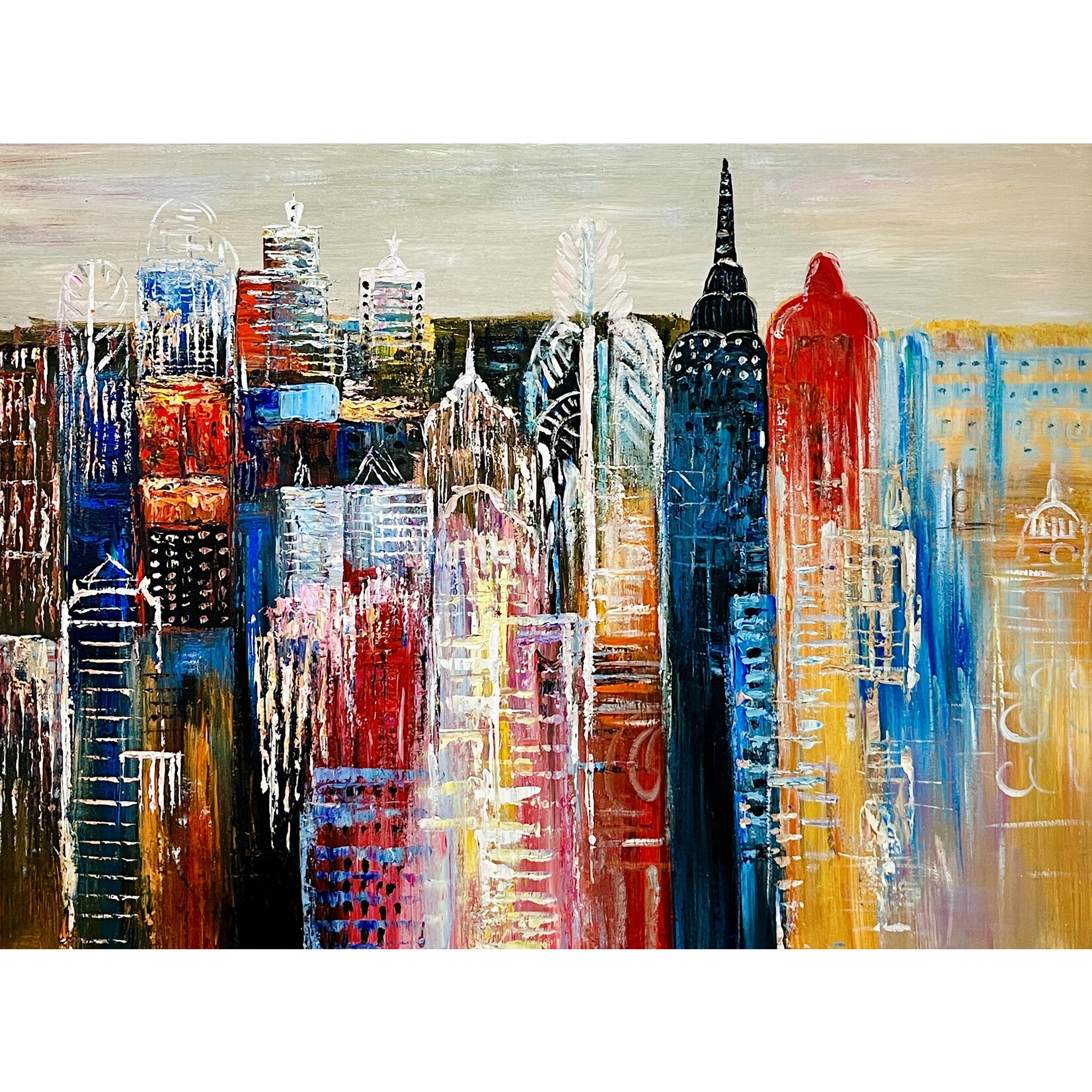 Oil Painting Colorful City Buildings