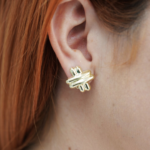 ARETES FORMA DE CRUZ  - Oro Sólido 10K