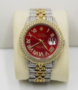 ROLEX - Oyster Perpetual - 36mm Two Tone  - Diamonds - Dial red