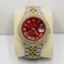 ROLEX - Oyster Perpetual - 36mm Two Tone  - Diamonds - Dial red