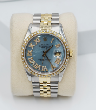 Rolex Oyster Perpetual Datejust - 36 MM - Dial Blue- Diamonds Bezel