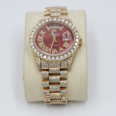 Rolex - Oyster Perpetual - 36 MM - Diamonds Bezel and Bracelet - Red Dial