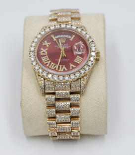 Rolex - Oyster Perpetual - 36 MM - Diamonds Bezel and Bracelet - Red Dial
