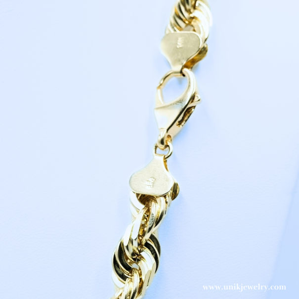 9 mm - Cadena Rope  - 14K Oro Macizo - 24¨