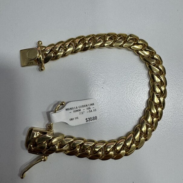 10 mm - Cuban Link Bracelet - 10K Solid Gold -  7.5¨ - 54.1g