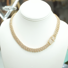 Cadena De Diamantes Baguette - 10K  -10mm - 17 pulgadas