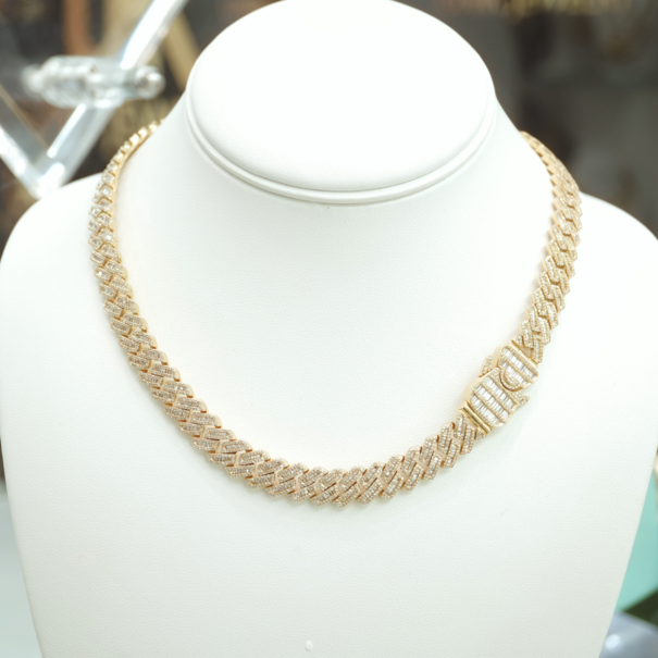 Cadena De Diamantes Baguette - 10K  - 17 pulgadas