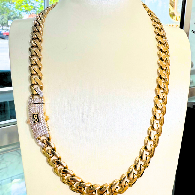 Monaco Chain 9MM – Solid 10K Gold – 17 Inches / 29.8 Grams | Unik Jewelry