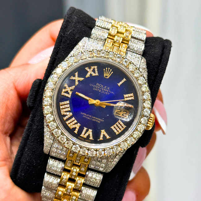 Rolex Date Just 36MM Full Diamonds Sea Bue Dial