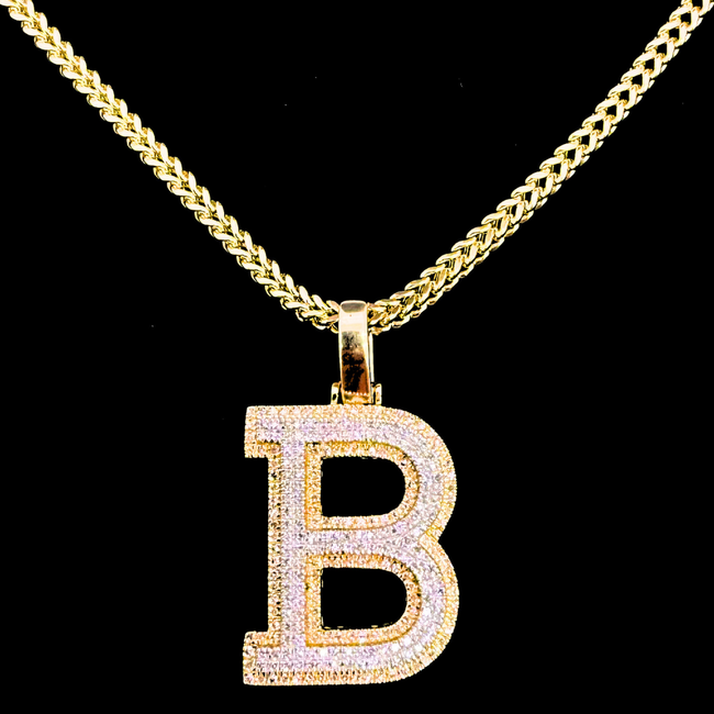 Franco Chain Set in 10K Gold with Natural Diamond Initial Pendant – All Letters Available | Unik Jewelry