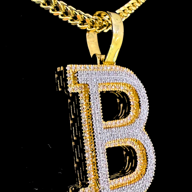 Franco Chain Set in 10K Gold with Natural Diamond Initial Pendant – All Letters Available | Unik Jewelry