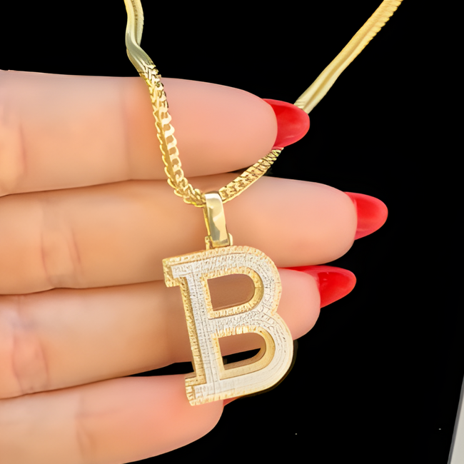 Franco Chain Set in 10K Gold with Natural Diamond Initial Pendant – All Letters Available | Unik Jewelry