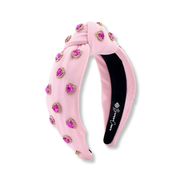 Brianna Cannon Light Pink Headband w/Hot Pink Pave Crystal Hearts