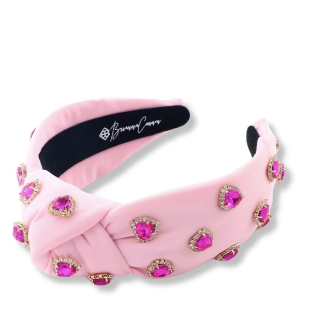 Brianna Cannon Light Pink Headband w/Hot Pink Pave Crystal Hearts