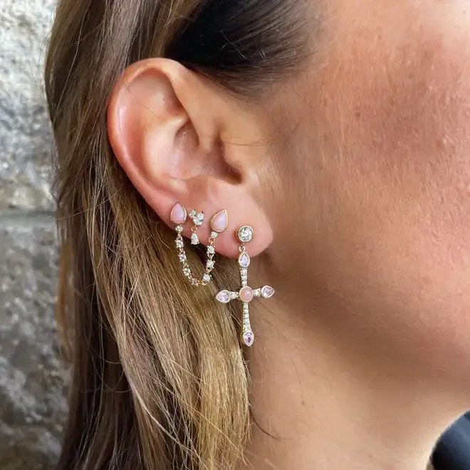 Joy Dravecky: Camille Cross Earring Pink Opal