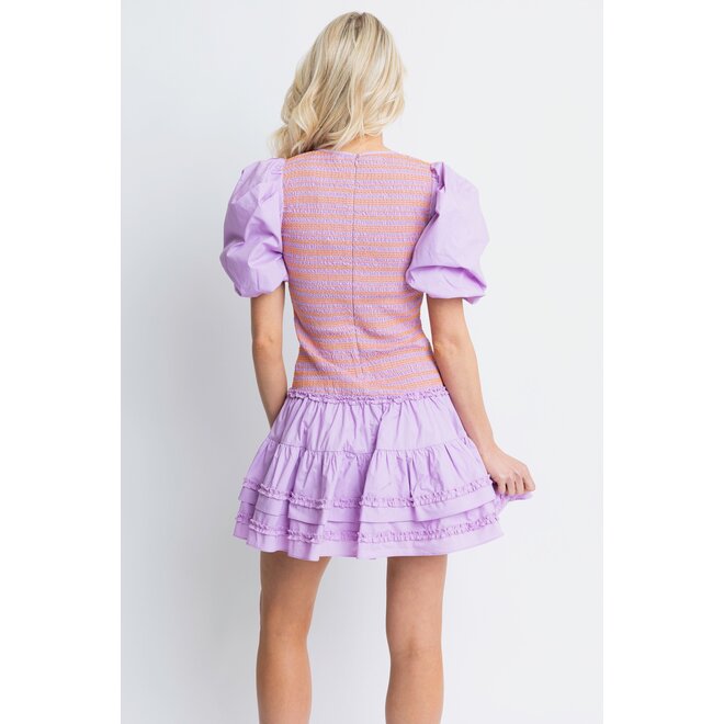 Karlie Poplin V-Neck Smock Contrast Stitch Dress
