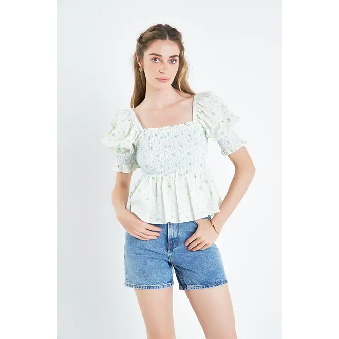 English Factory Smocked Floral Top